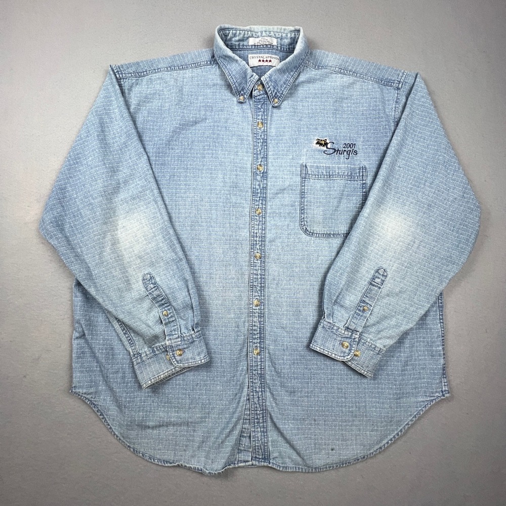 Sturgis 2001 Eagle Denim Shirt Button Down Mens 3XL Crystal Springs Biker Casual